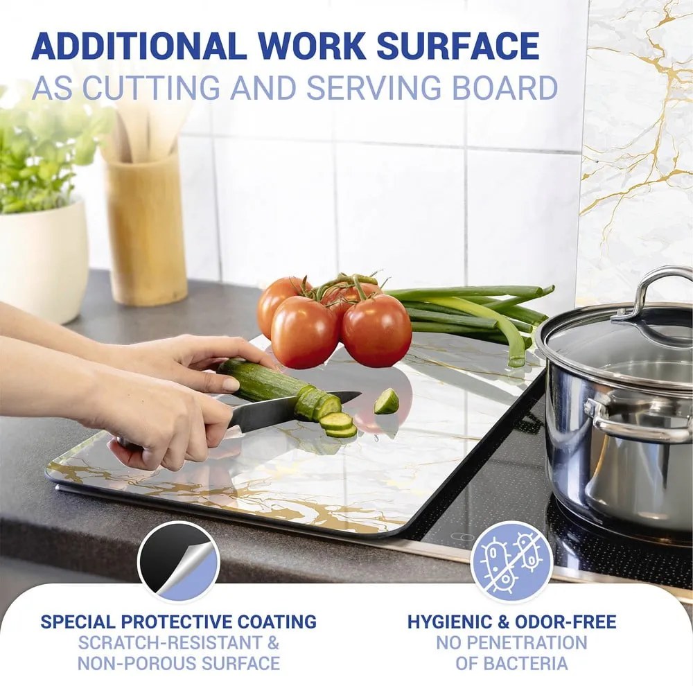 Set di 2 copri stufe in vetro in marmo bianco-oro, 52 x 30 cm Universal - Wenko