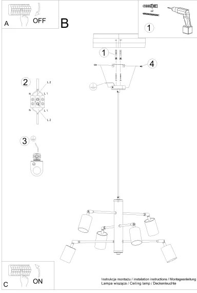Sollux SL.1206 - Lampadario a sospensione con filo LEMMI 6xGU10/10W/230V bianco