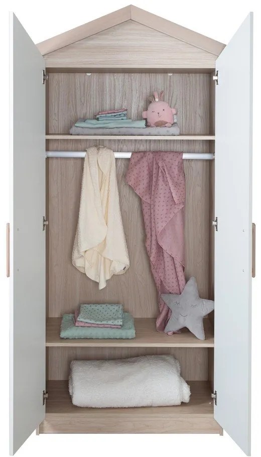 Armadio per bambini bianco/di colore naturale con effetto rovere 96x190x50 cm Cabane – Roba