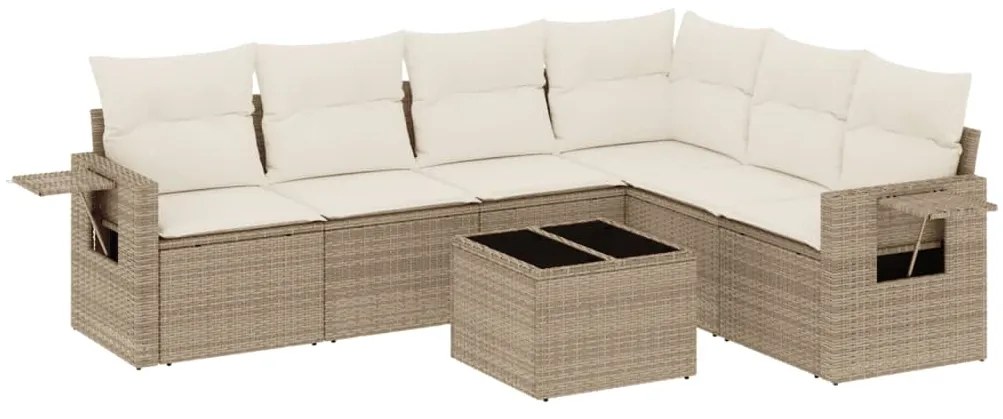 Set divani da giardino 7 pz con cuscini beige in polyrattan