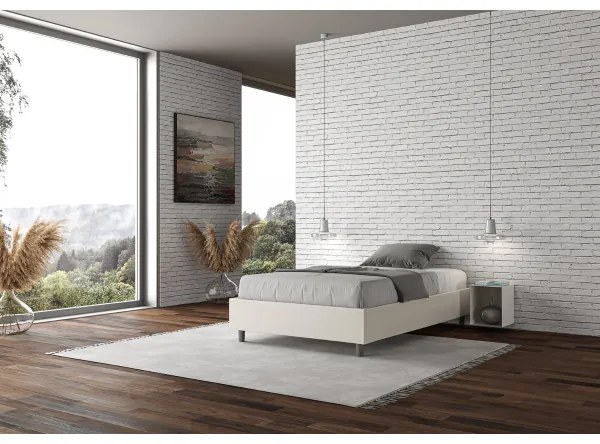 Letto matrimoniale francese contenitore imbottito 140x210 similpelle bianco Azelia