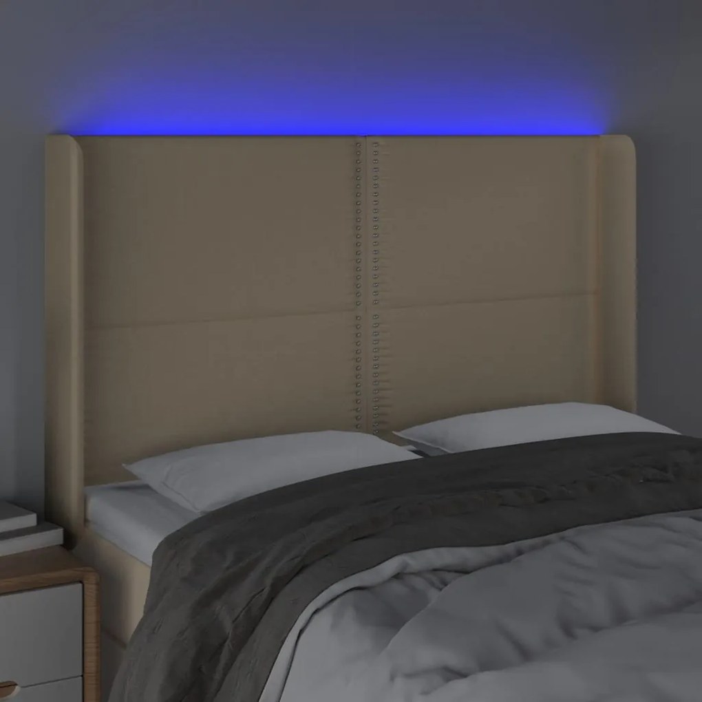 Testiera a led crema 147x16x118/128 cm in tessuto