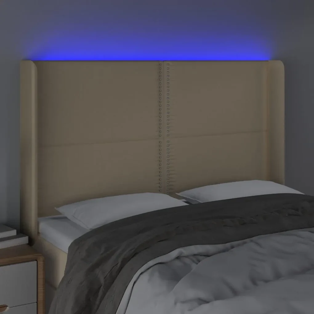 Testiera a led crema 147x16x118/128 cm in tessuto