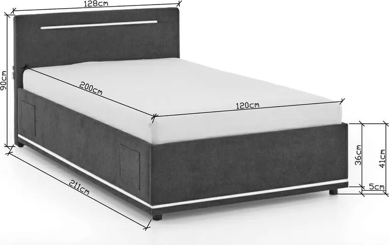 Letto da bambini grigio scuro imbottito con contenitore e rete inclusi 120x200 cm Circle – Meise Möbel