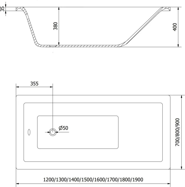 Mexen Cubik vasca da bagno rettangolare 170 x 70 cm, bianca - 55031707000