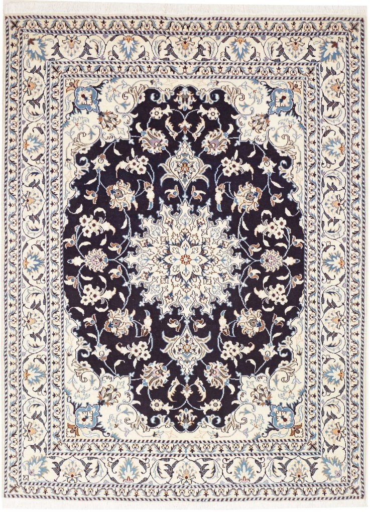 Nain Tappeto 150x200 Blu (Iran) Annodato A Mano