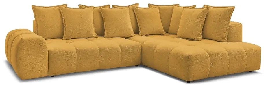 Divano angolare color senape allungabile e con contenitore (penisola a destra/a L) con rivestimento in ciniglia Everest – Bobochic Paris