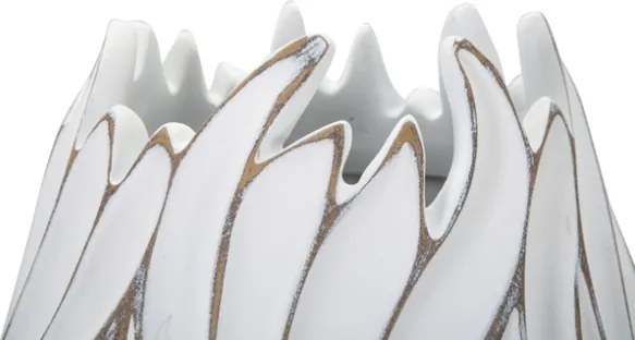 Vaso ovale in resina con decorazioni ondulate in rilievo Ø 27X41,5 cm bianco