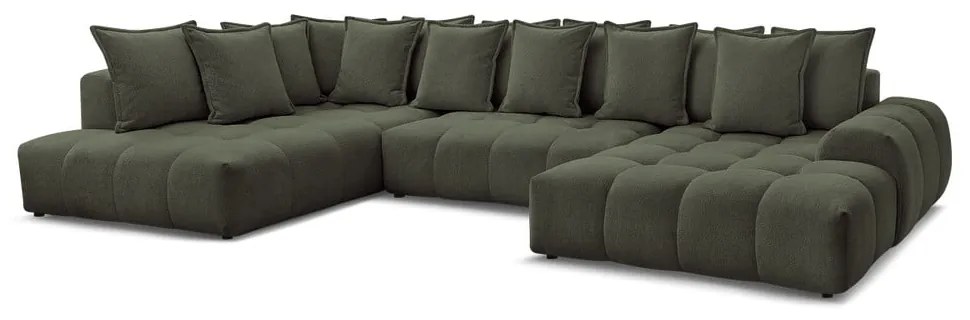 Divano angolare verde allungabile e con contenitore (penisola a sinistra/a U) con rivestimento in ciniglia Everest – Bobochic Paris