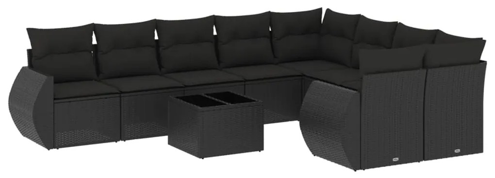 Set divani da giardino 10pz con cuscini in polyrattan nero