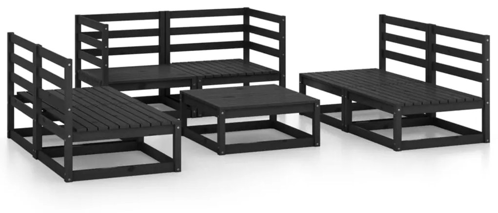 Set divani da giardino 7 pz nero in legno massello di pino