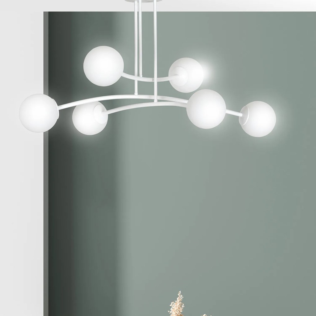 Plafoniera Contemporaneo Krishna Acciaio Bianco 6 Luci E14 Ip20