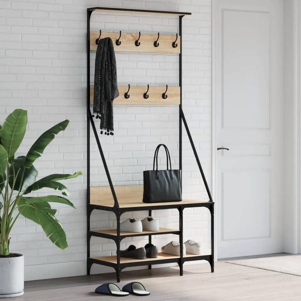 Appendiabiti Con Porta Scarpe Rovere Sonoma 80x40x184 Cm /