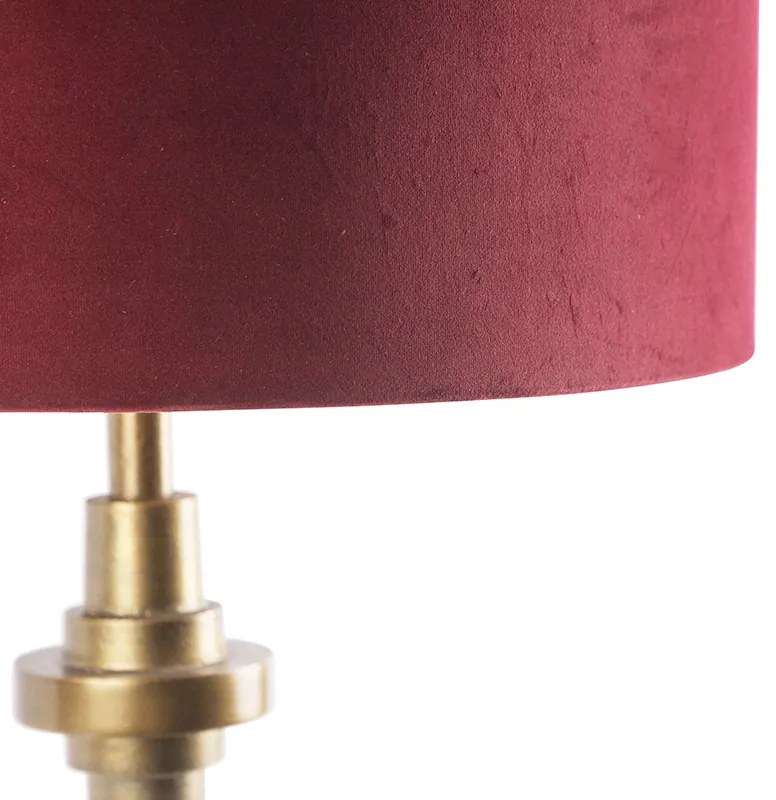 Lampada da tavolo Art Déco in bronzo con paralume in velluto rosso 50 cm - Diverso