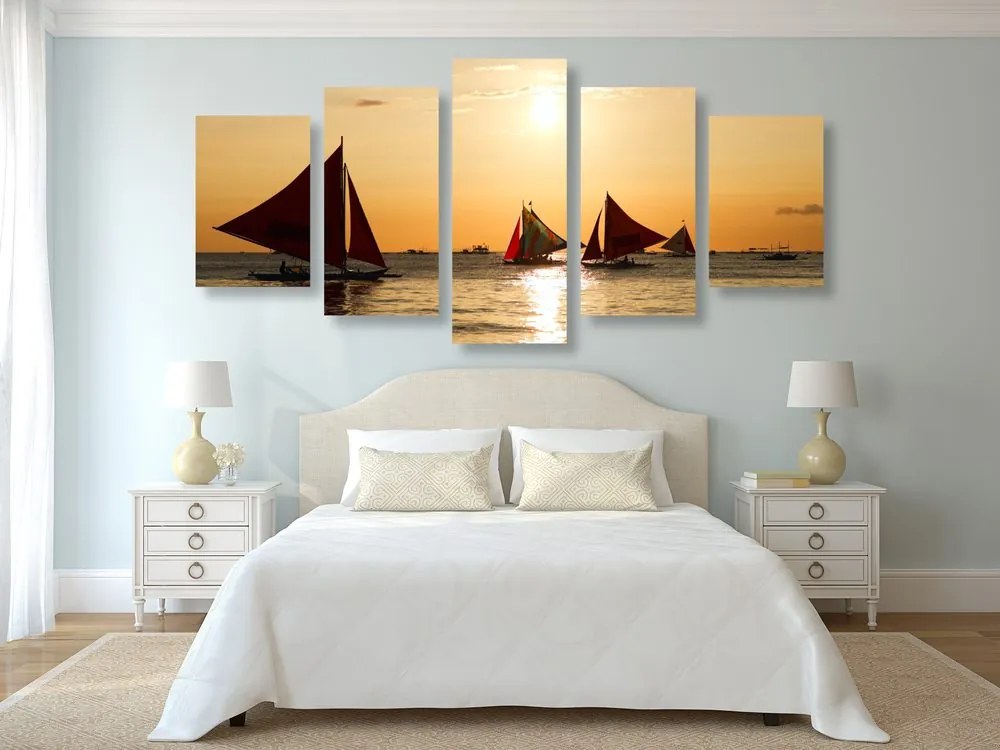 Quadri 5 pezzi – Splendido tramonto sul mare