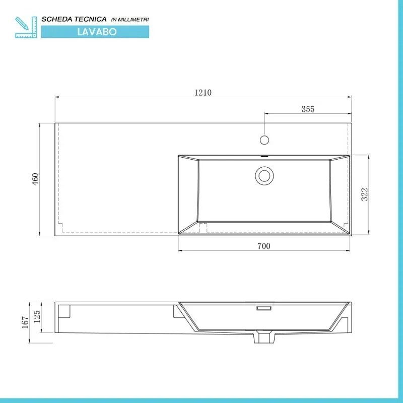 Mobile bagno sospeso 60 cm grigio perla lavabo 120 destro e specchio LED Iside