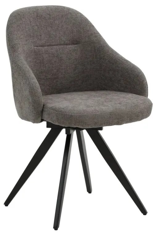 Set di sedie girevoli COVENT in tessuto grigio e gambe in metallo nero, con braccioli