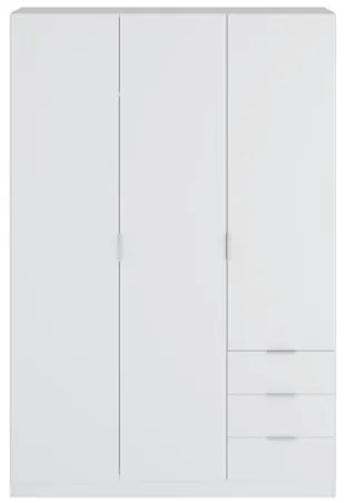Armadio Guardaroba 3 Ante 3 Cassetti Con Barra Appendiabiti Bianco 120 Cm