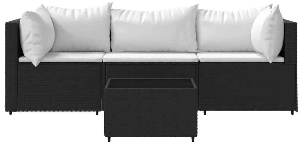 Set divani da giardino 4 pz con cuscini nero in polyrattan