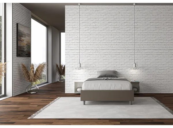 Letto matrimoniale francese contenitore imbottito 140x200 similpelle cappuccino Azelia