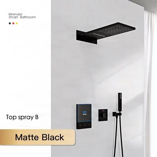 Sistema doccia a incasso ELITE EDITION BCS1721 termostatico, multigetto e a cascata in più finiture — Nero opaco — A parete