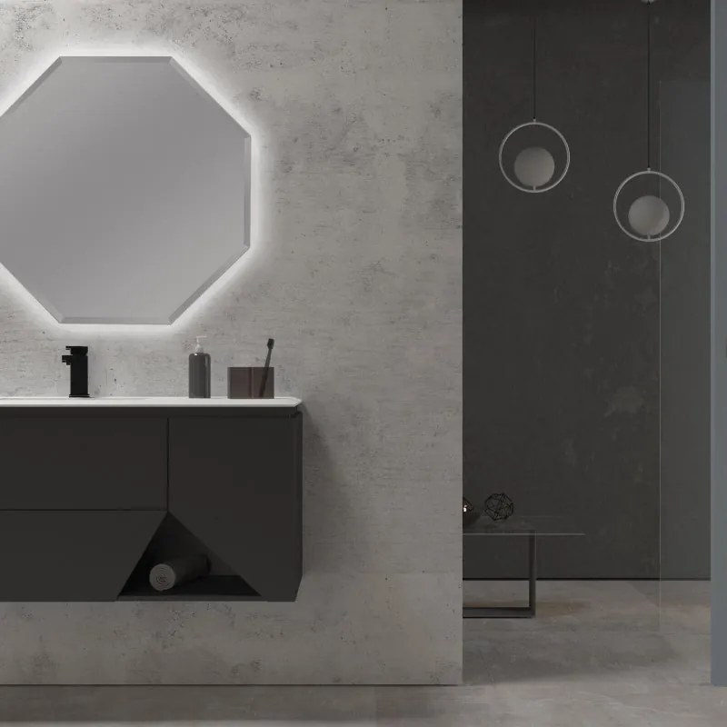 Mobile bagno sospeso con lavabo L 105 x H 55 x P 45.3 cm grafite per vasca a sinistra Vintage