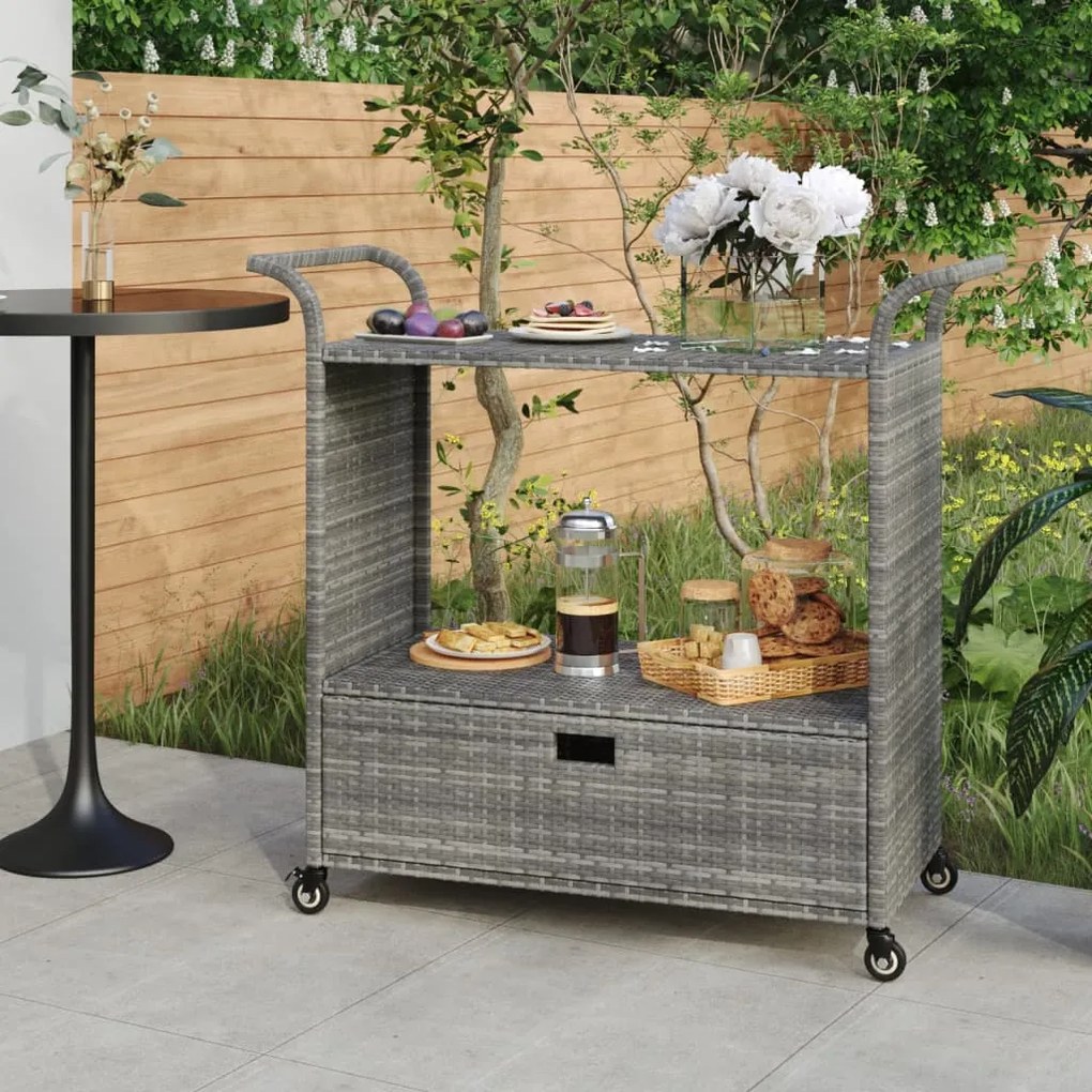 Carrello da bar con cassetto grigio 100x45x97 cm in polyrattan