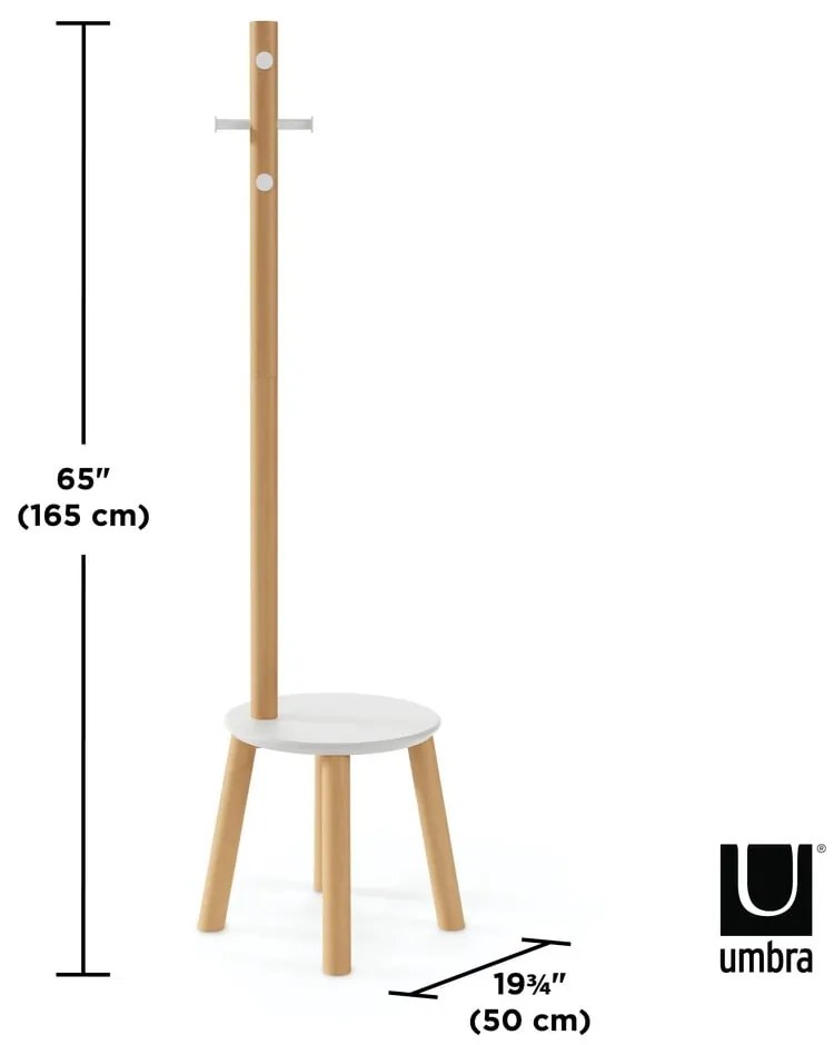 Appendino in legno bianco in gomma naturale Pillar - Umbra