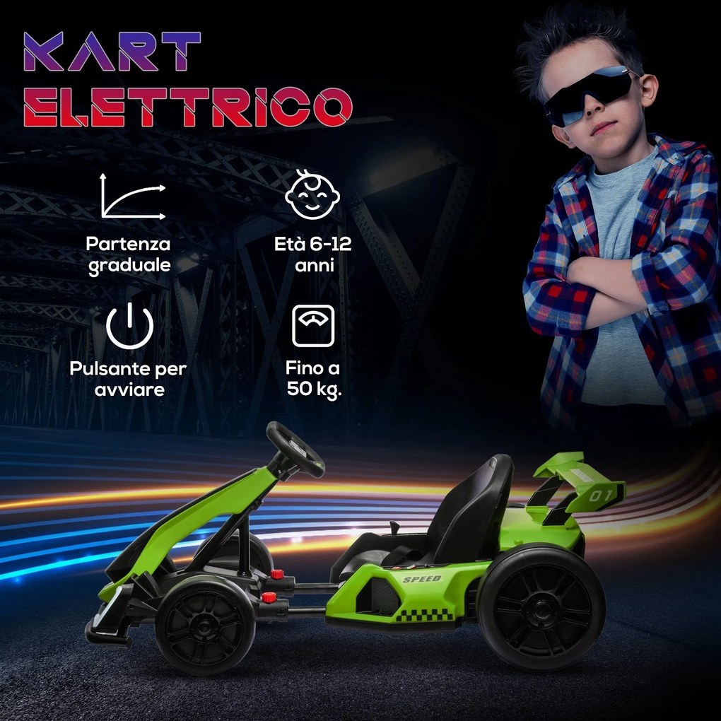 Go Kart Elettrico per Bambini 24V 12km/h con Seggiolino Regolabile Verde...