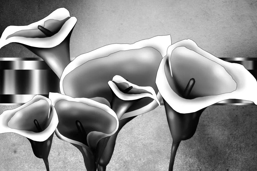 Quadro su tela – Eleganti fiori di calla in bianco e nero