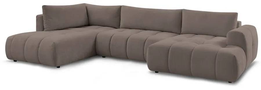 Divano angolare grigio tortora allungabile e con contenitore (penisola a sinistra/a U) con rivestimento in ciniglia Fuji – Bobochic Paris