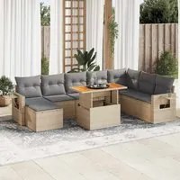 Set Divano da Giardino 9 pz con Cuscini Beige in Polyrattan 3327188