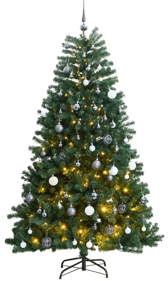 Albero Natale Incernierato con LED e Palline, Albero Natale Incernierato con 300 LED e Palline 240 cm II