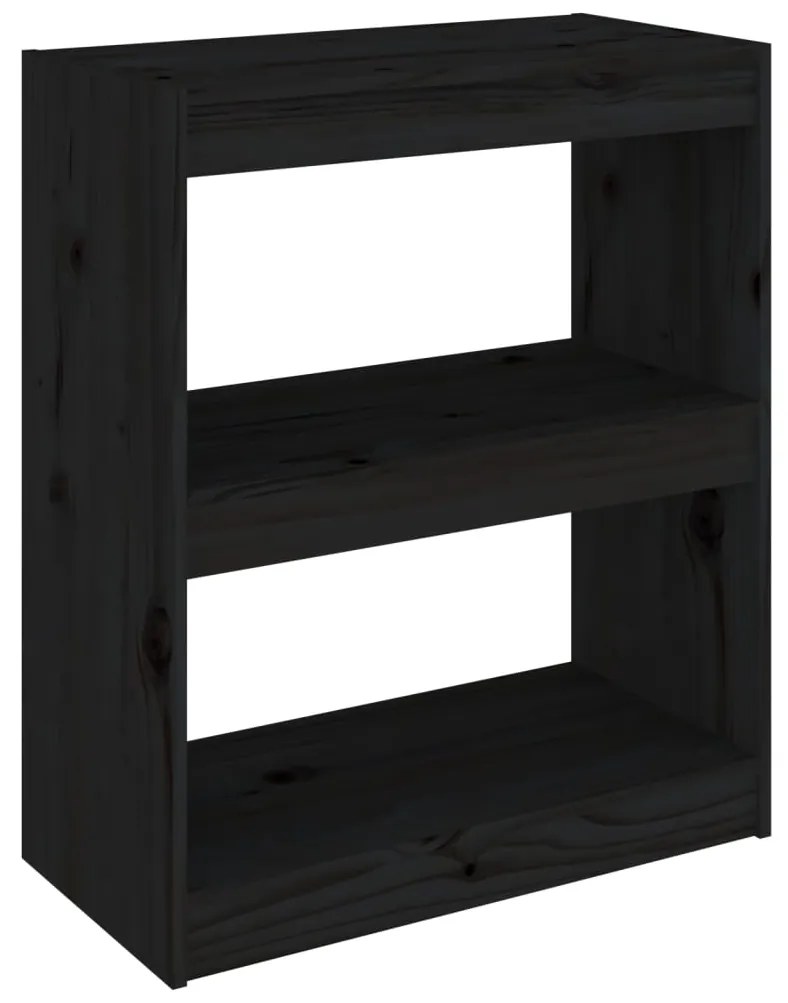 Libreria/divisorio nero 60x30x71,5 cm in massello di pino