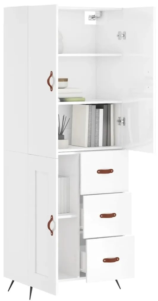 Credenza Bianco Lucido 69,5x34x180 cm in Legno Multistrato