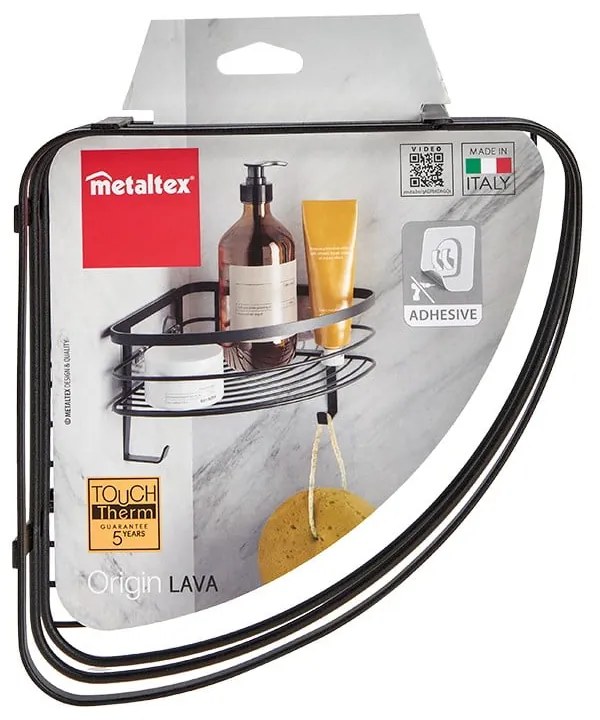 Mensola angolare da parete nera per il bagno Origin - Metaltex