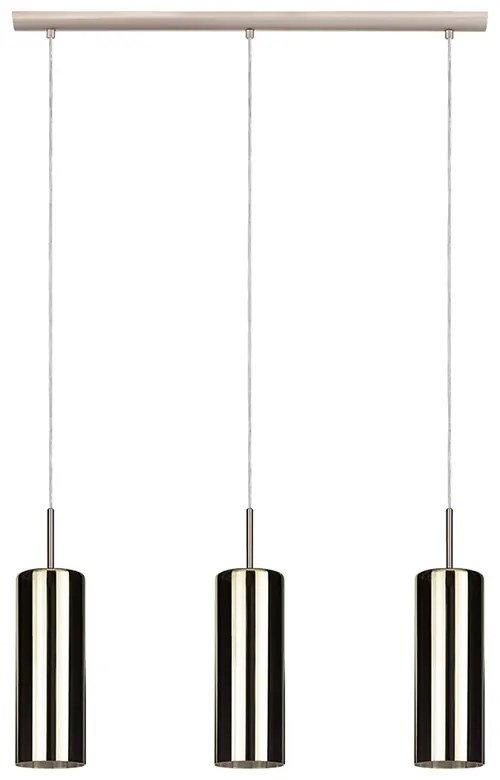 Lampadario Industrial Selvino 3 Luci Acciaio Grigio Opaco Diffusore Oro