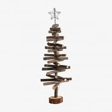 Albero di Natale in legno con luci LED Madi Marrone Legno Scuro - Sklum