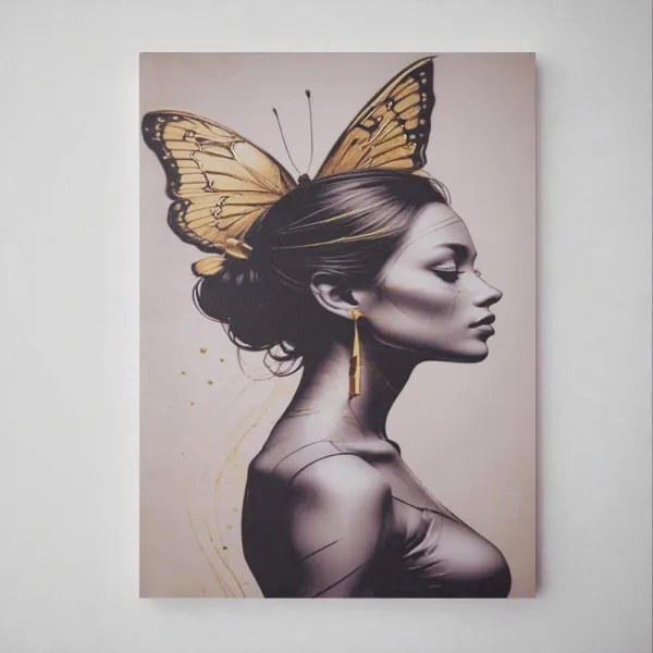 Quadro su tela 60x90 cm donna farfalla moderno verticale