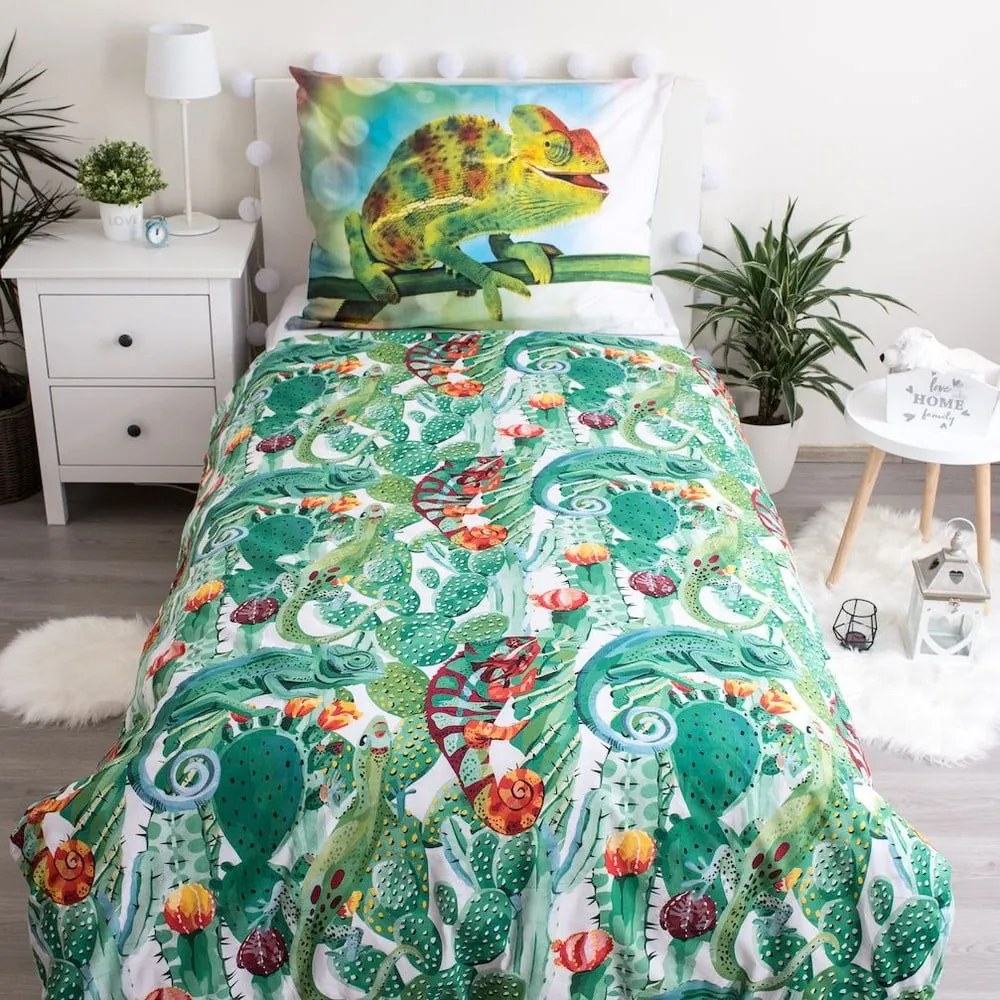 Biancheria da letto per bambini con effetto fosforescente verde in cotone per letto singolo 140x200 cm Chameleon – Jerry Fabrics