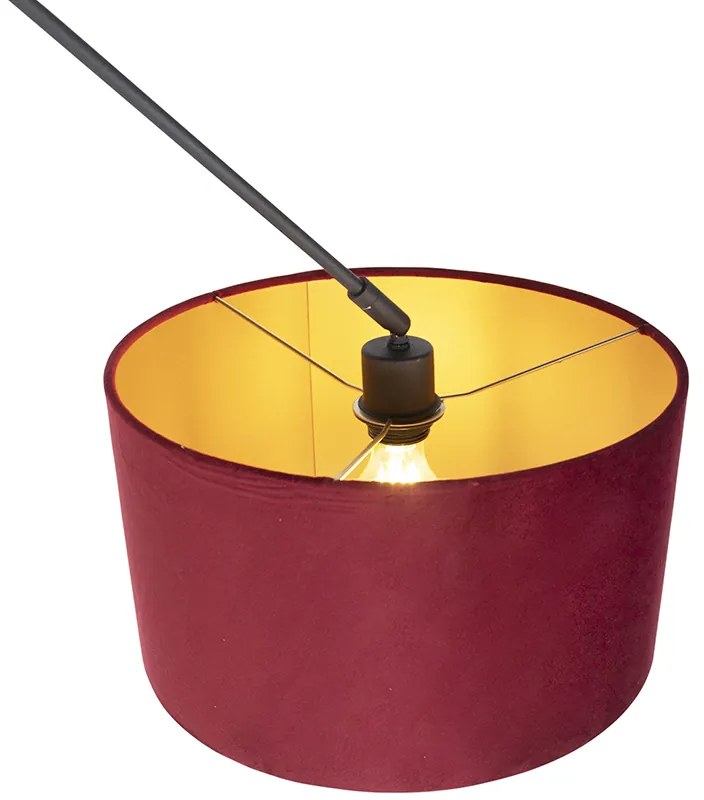 Lampada a sospensione nera con paralume in velluto rosso con oro 35 cm - Blitz