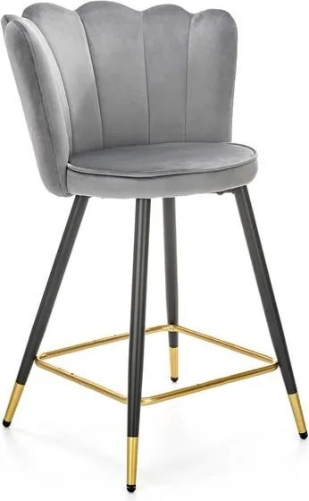 Sgabello da bar H-106 in velluto grigio