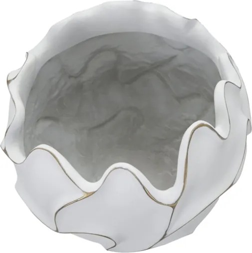 Vaso rotondo in resina con decorazioni ondulate a foglie Ø 44X37 cm bianco