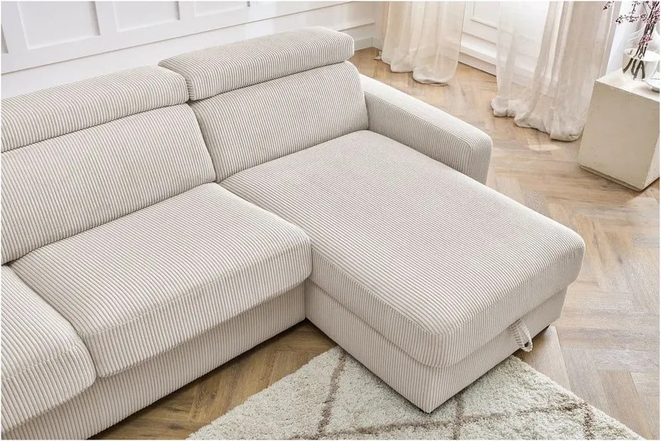 Divano angolare color crema allungabile (con composizione variabile) con rivestimento in velluto a coste Monaco – Bobochic Paris