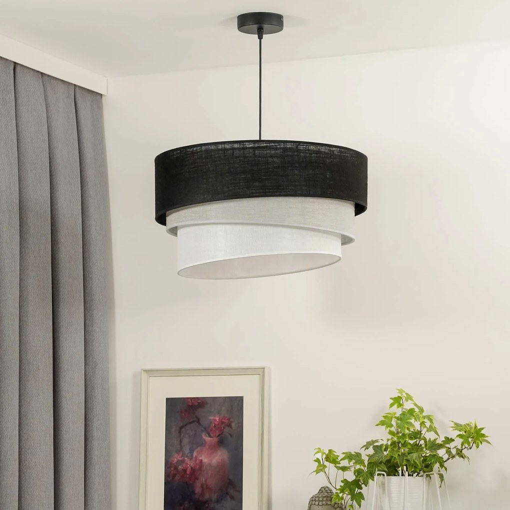 Euluna lampada a sospensione Trio, nero/grigio/bianco, tessuto, Ø 45 cm