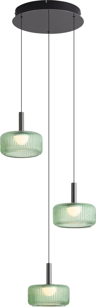 Lampada a sospensione di design color canna di fucile con vetro verde, con LED dimmerabile a 3 fasi, 3 luci Easylift - Fiera