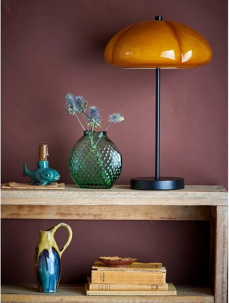 Lampada da tavolo giallo ocra con paralume in vetro (altezza totale 46,5 cm) Kinoko – Bloomingville