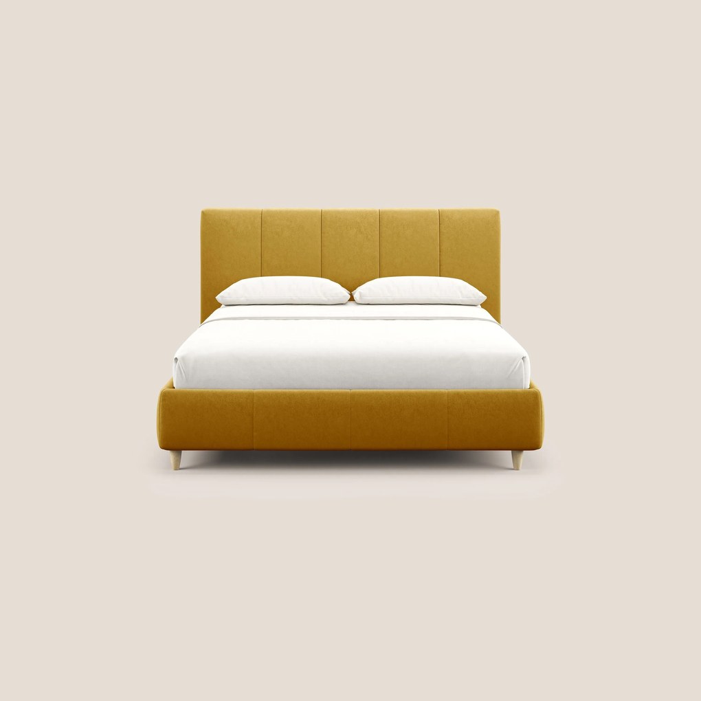 Laura letto imbottito contenitore e sfoderabile in microfibra velluto impermeabile T09