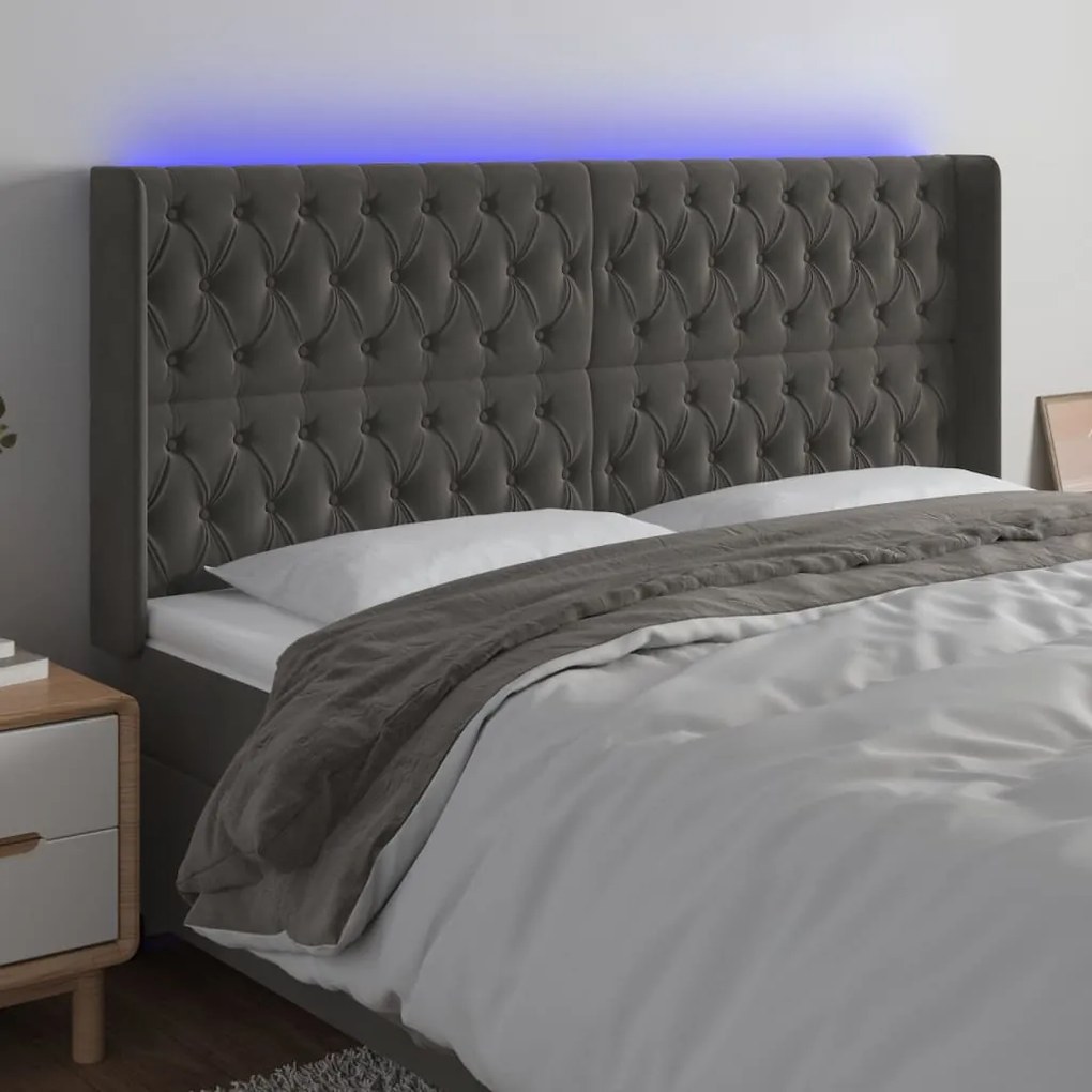 Testiera A Led Grigio Scuro 203x16x118/128cm İn Velluto /