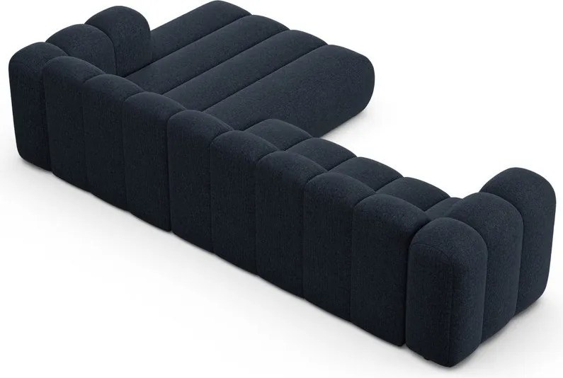 Divano angolare blu scuro (con penisola a destra/con chaise lounge) con rivestimento in ciniglia Lupine – Micadoni
